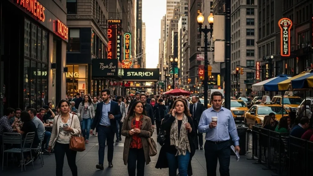 Urban lifestyle in USA cities, street view with people – USA Lifestyle Guide.